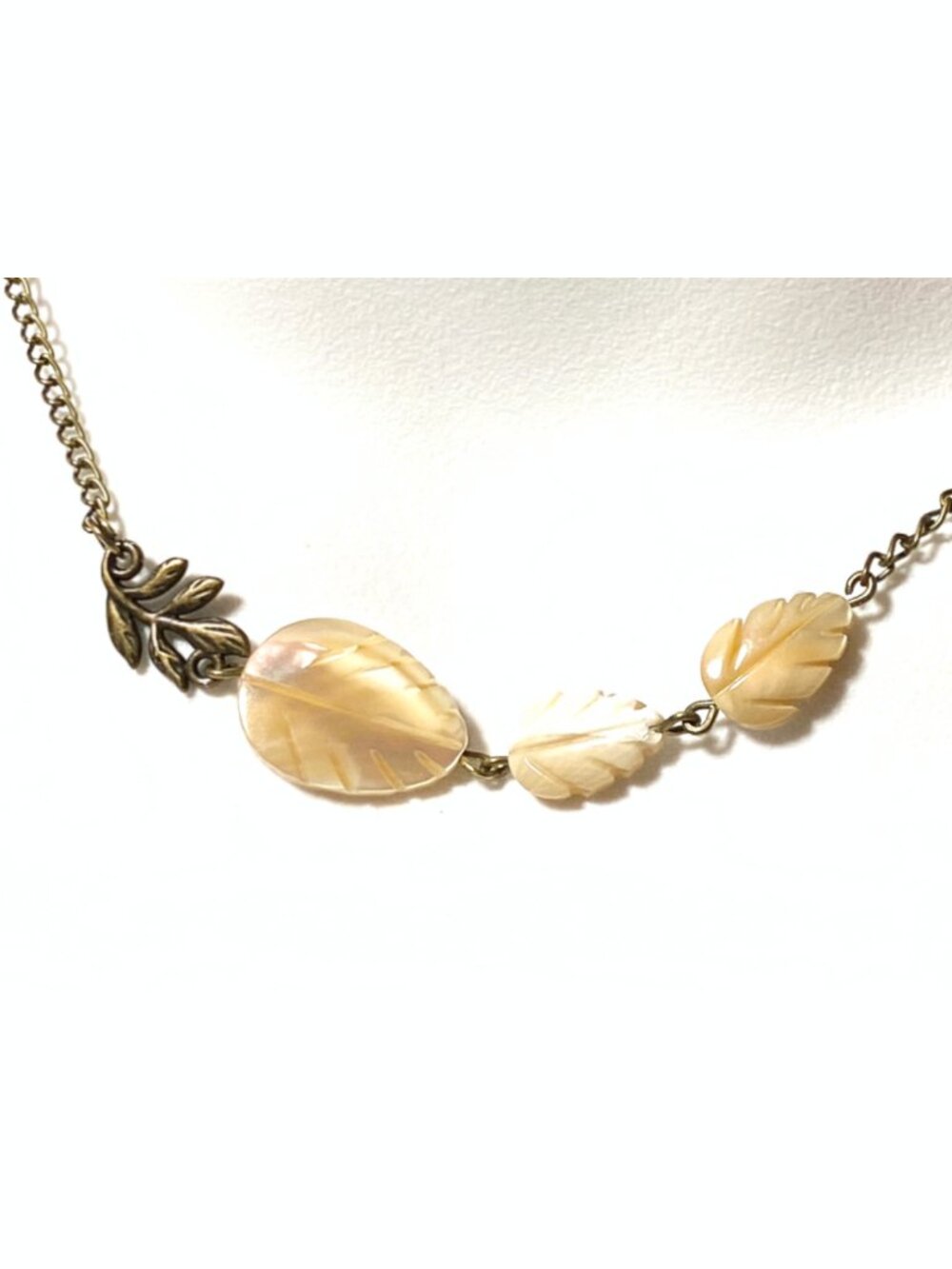 2/$20,Mother of Pearl Leaf Branch Short Necklace, Nature Inspired Bronze Jewelry